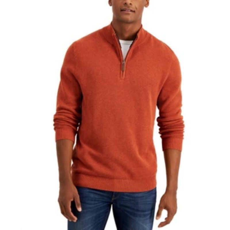Club Room Mens Quarter-Zip Cotton Sweater Royal Orange Small