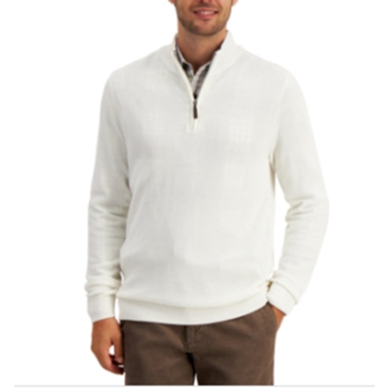Club Room Mens Quarter-Zip Cotton Sweater Winter Ivory 2XL