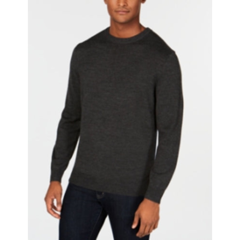 Club Room Mens Regular-Fit Solid Crew Neck Sweater Ebony Heather Small