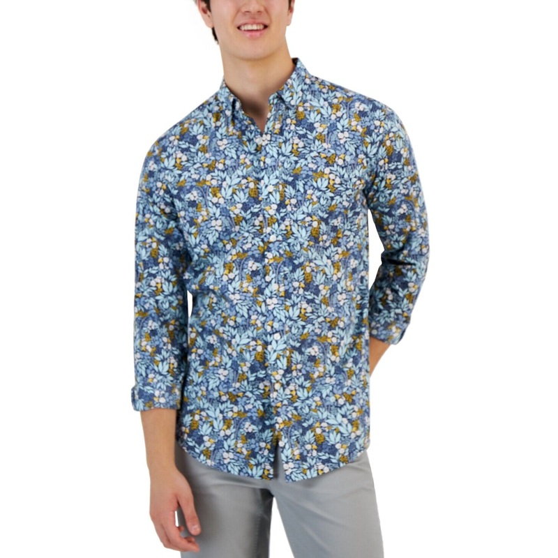 Club Room Mens Sasha Field Floral Print Navy Blue Combo Medium