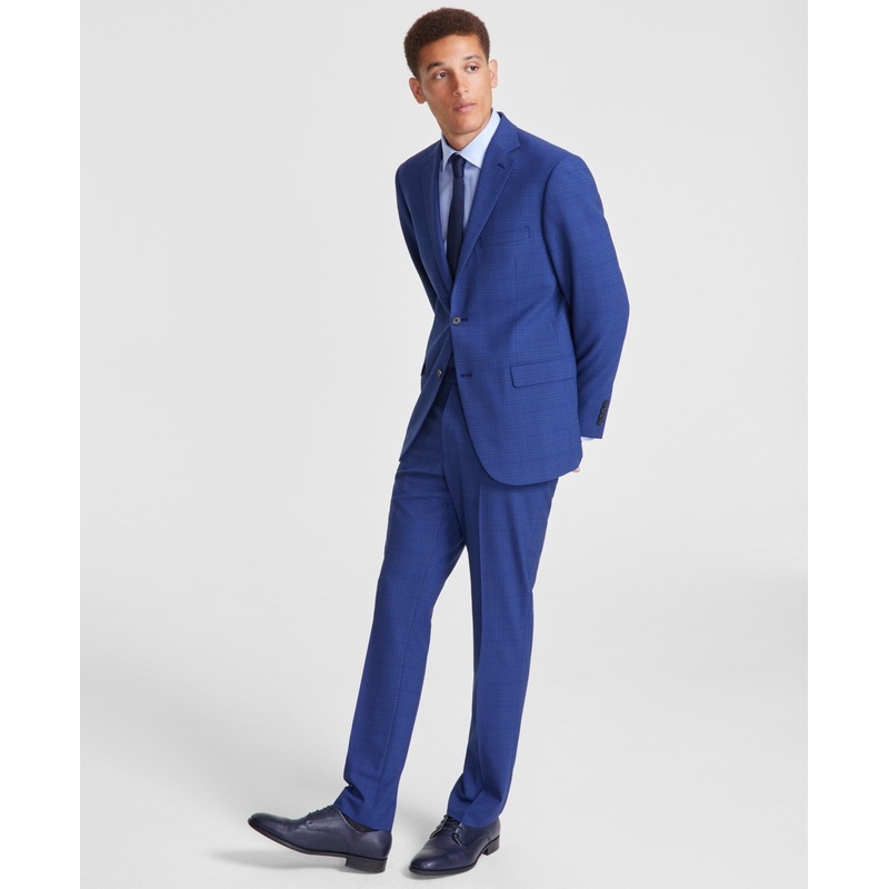 Dkny Mens Modern fit 2 Piece Suit 38 R / 31 Waist Blue Plaid