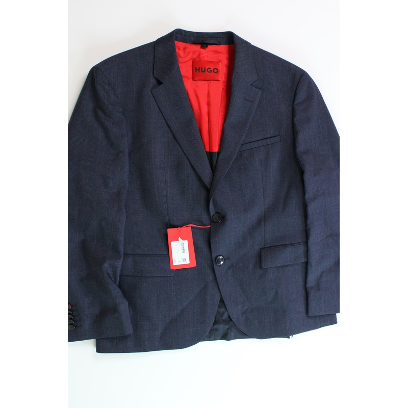 HUGO BOSS Men's Modern-Fit Wool Suit Jacket 42R Navy Blue Plaid