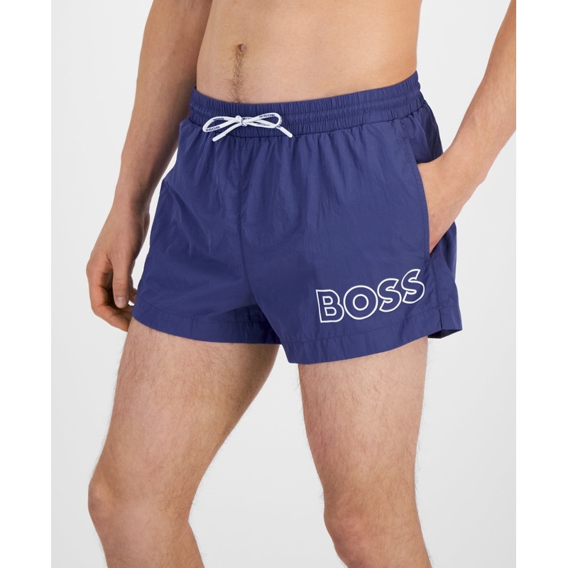 Hugo Boss Men's Mooneye Outlined Logo Drawstring 3" Swim Trunks Large Blue