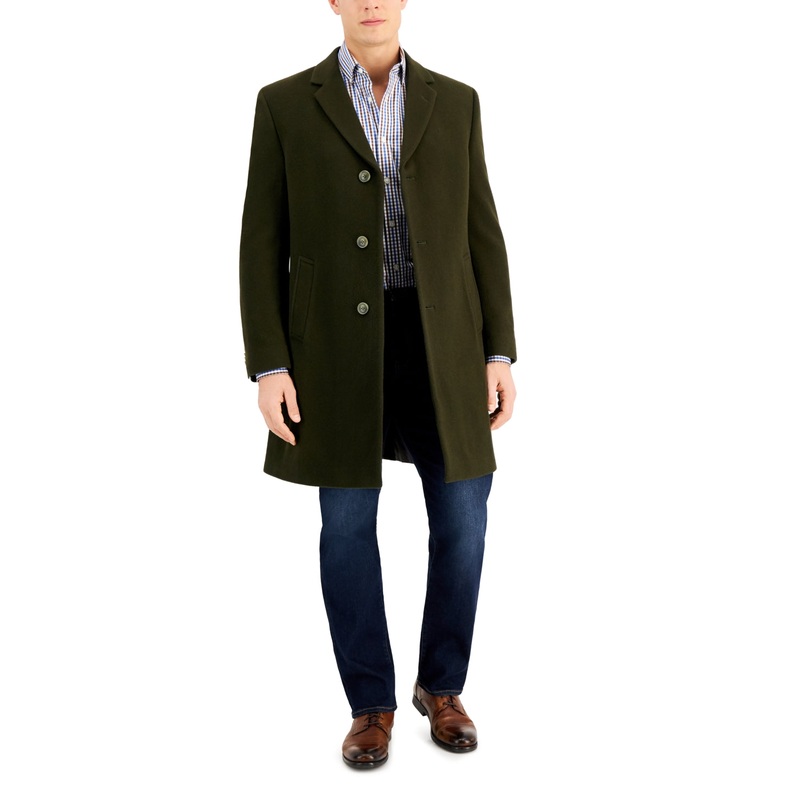 Nautica Mens Classic fit Overcoat Coat 38 S Olive Green Solid