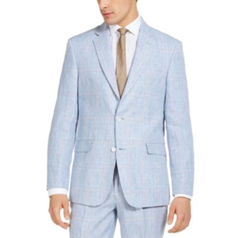 Tommy Hilfiger Men's Modern Fit Linen Suit Separate Jacket Blue Tan 48L