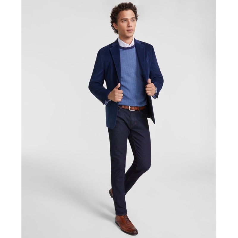 Tommy Hilfiger Mens Modern fit Corduroy Sport Coat Blazer 46 L Blue Solid