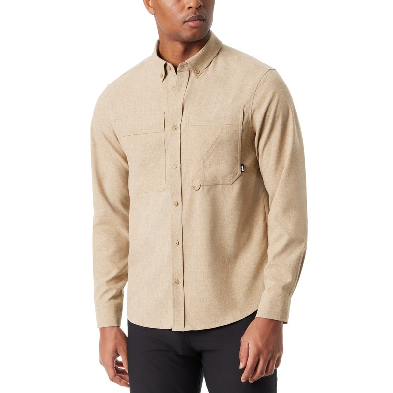 Bass Outdoor Men Classic fit Long Sleeve Button-Up Shirt Large Green Solid