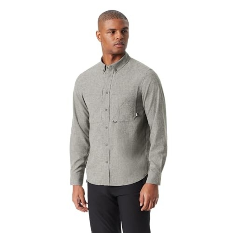 Bass Outdoor Men Classic fit Long Sleeve Button-Up Shirt Large Grey Solid