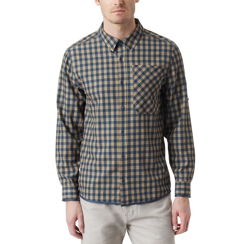 Bass Outdoor Men Classic fit Long Sleeve Button-Up Shirt Small Brown Check