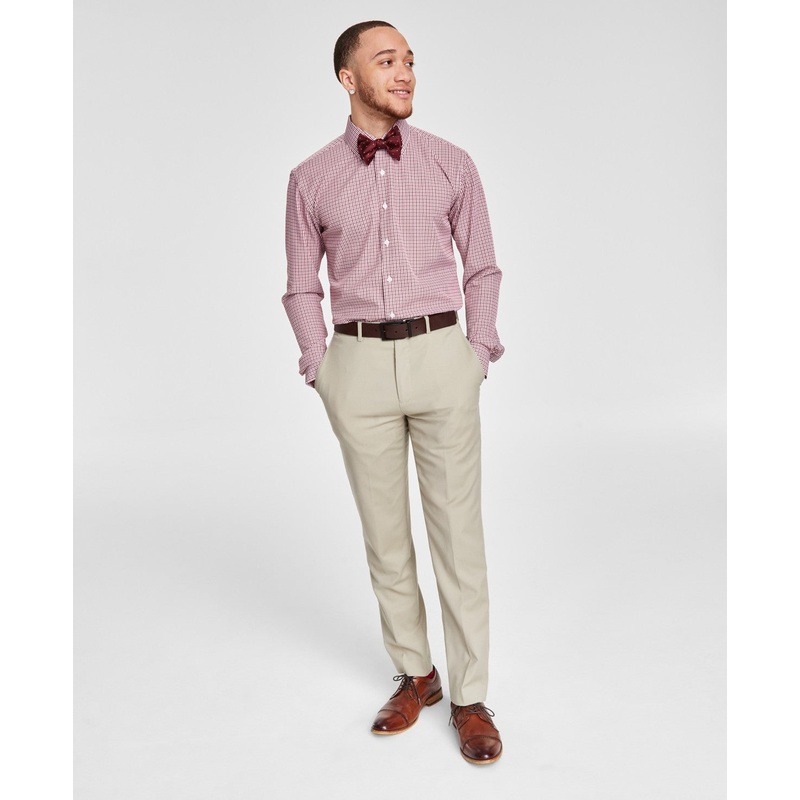 Tayion Collection Men Slim fit Long Sleeve Button-Up Shirt 16 34-35 Red Check