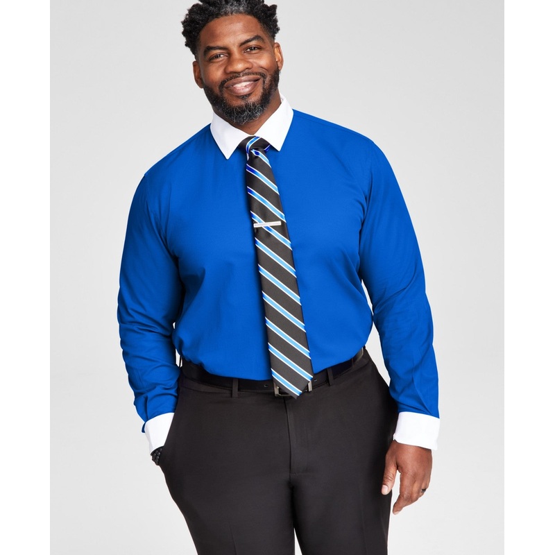 Tayion Collection Men Slim fit Long Sleeve Button-Up Shirt Large Blue Solid