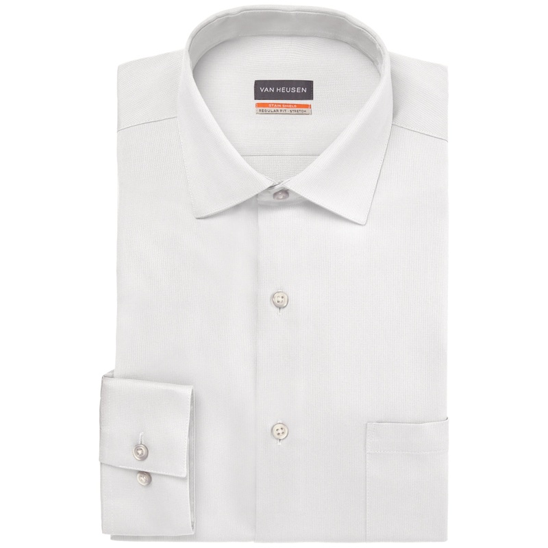 Van Heusen Men Modern fit Long Sleeve Button-Up Shirt 22 35-36 White Solid