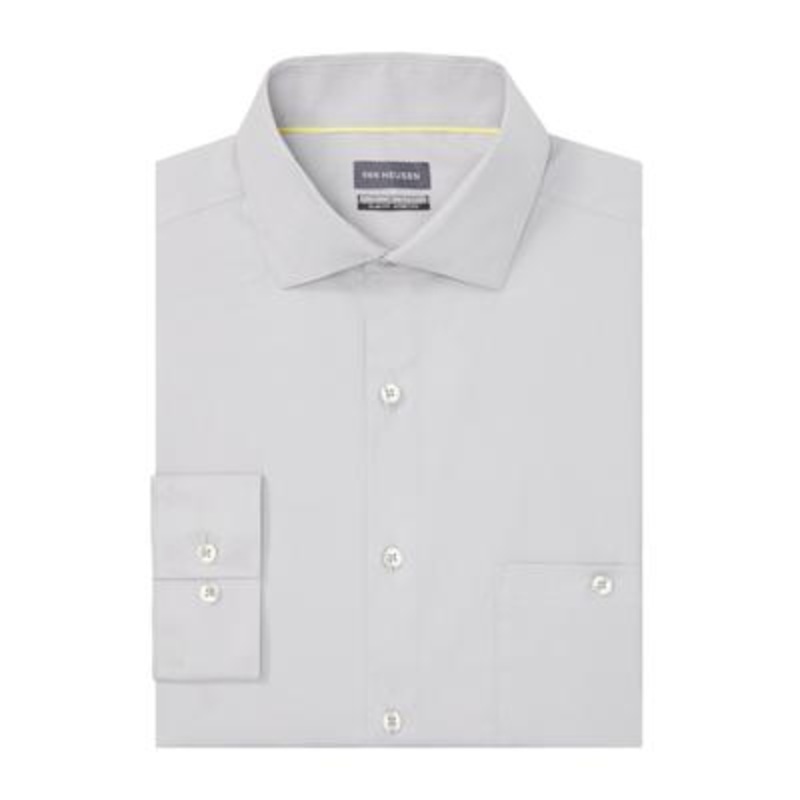 Van Heusen Men Slim fit Long Sleeve Button-Up Shirt 15-15.5 32-33 Grey Solid
