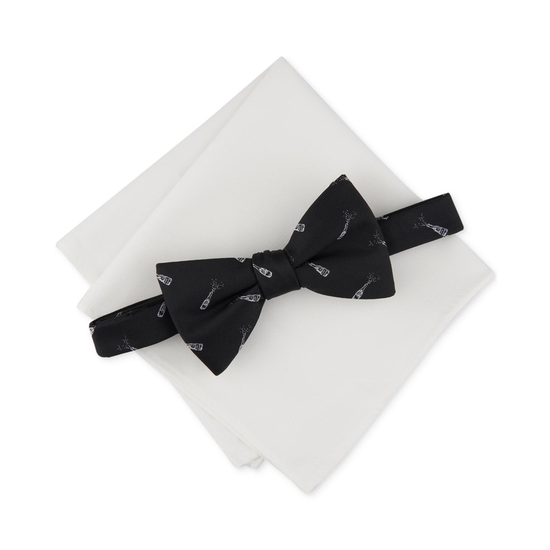 Bar Iii Men's Champagne Bow Tie & Pocket Square Set Black White