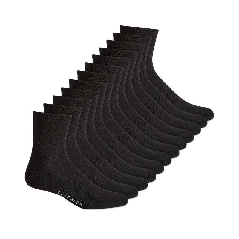 Club Room Men's 12 Pack Quarter Socks Black One Size