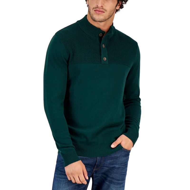 Club Room Men's Dark Green Henley Mock Neck Sweater XXL