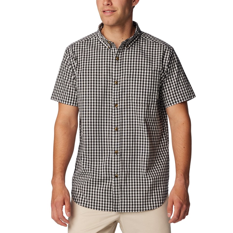 Columbia Men Regular fit Short Sleeve Button-Up Shirt Medium Black Plaid