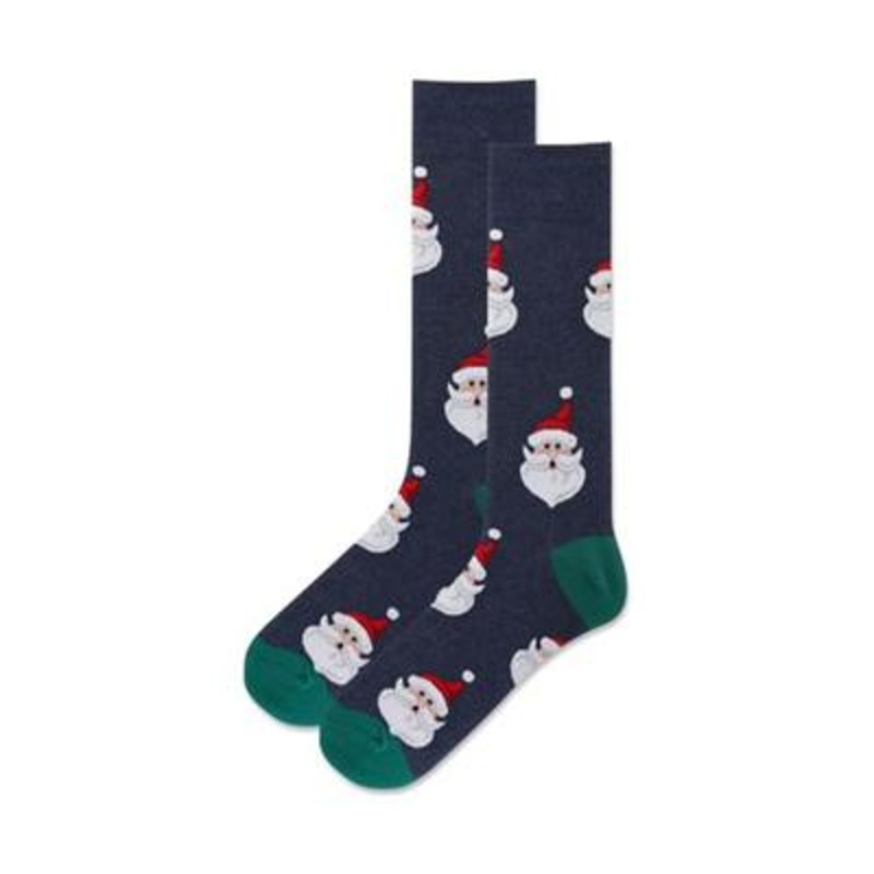Hot Sox Men's Santa Head Holiday Crew Socks Green 7-12