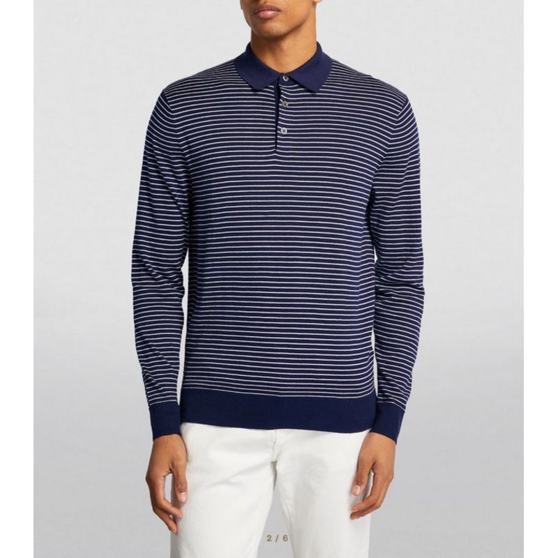 Polo Ralph Lauren Mens Striped Regular Fit Polo Collar Sweater Blue White XL