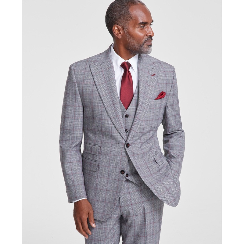 Tayion Collection Mens Classic fit Suit Jacket Blazer 46 R Black Plaid