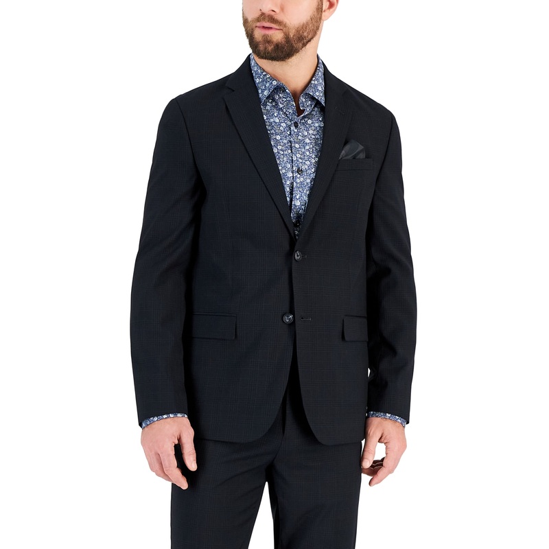 Vince Camuto Mens Slim fit Suit Jacket Blazer 41 R Black Plaid Stretch