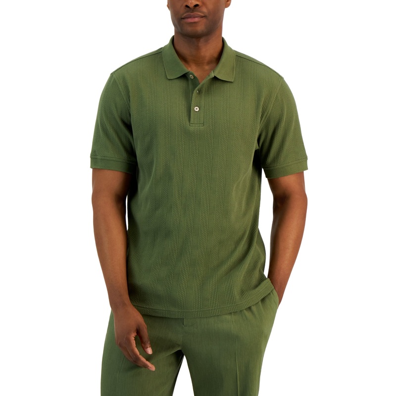Alfani Men's Stretch Textured Stripe Jacquard Polo Shirt Green 2XL