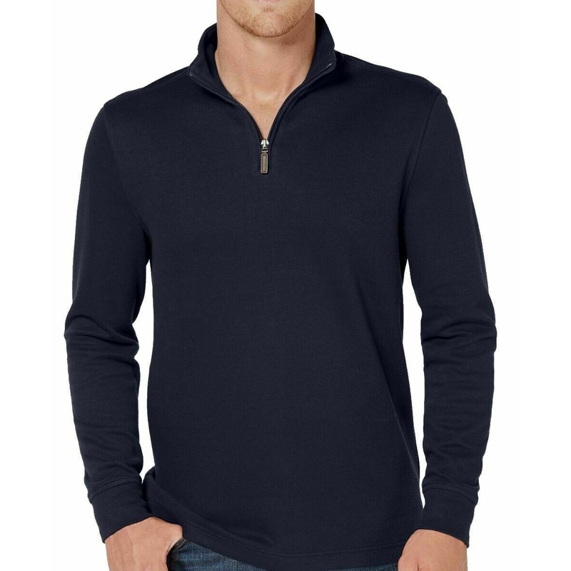 Club Room Men's Quarter Zip Merino Wool Sweater Navy Blue Small