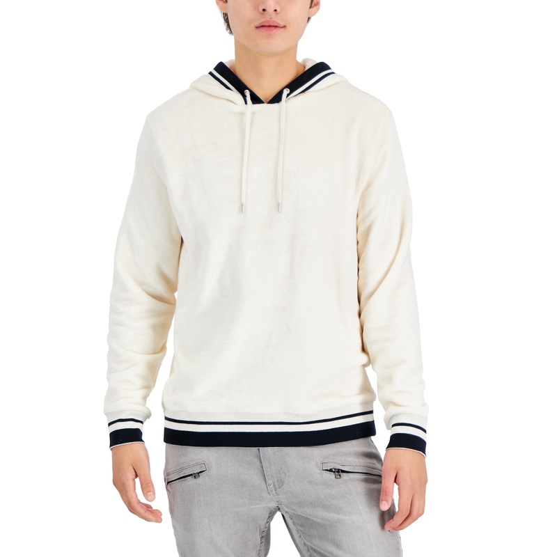 I.n.c. International Concepts Men's Ribbed Velour Hoodie Off White LARGE