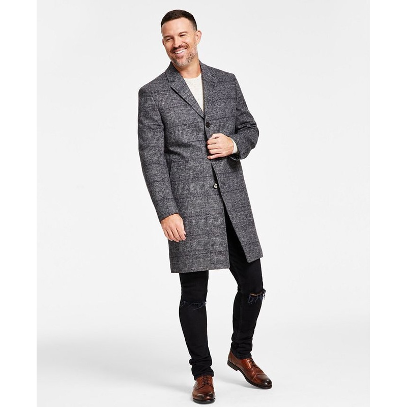 Lauren Ralph Lauren Mens Luther Wool Blend Over Coat 36R Black White Plaid