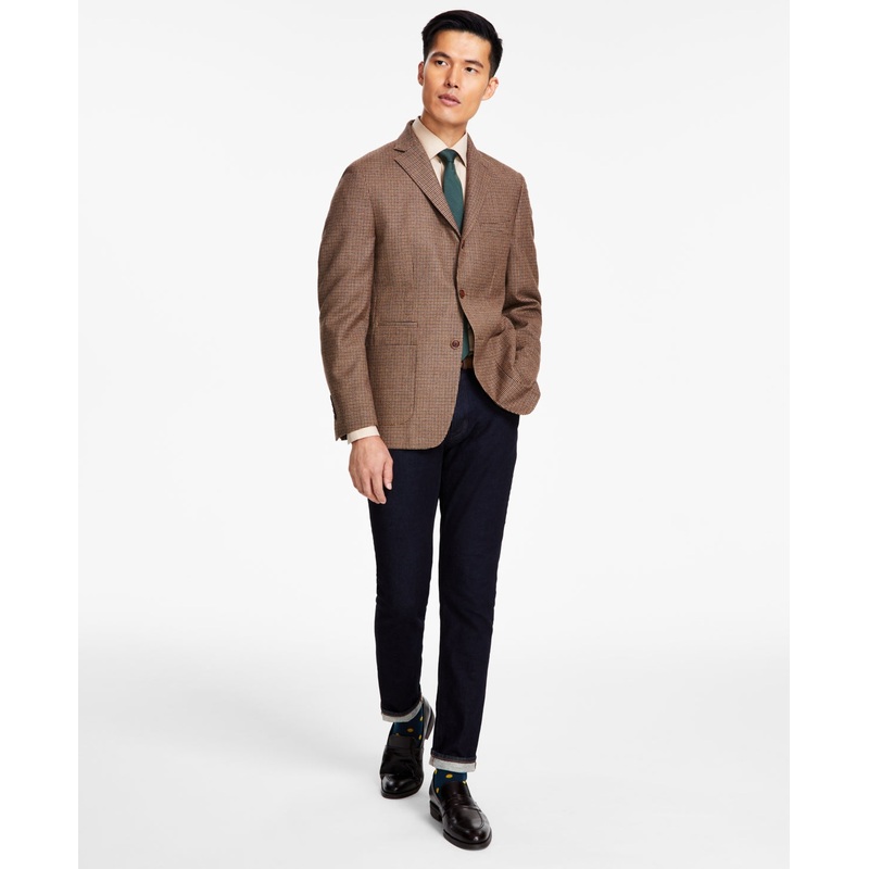 Tallia Men's Slim Fit Wool Blend Printed Sport Coat Blazer Charcoal Grey Tan 44L
