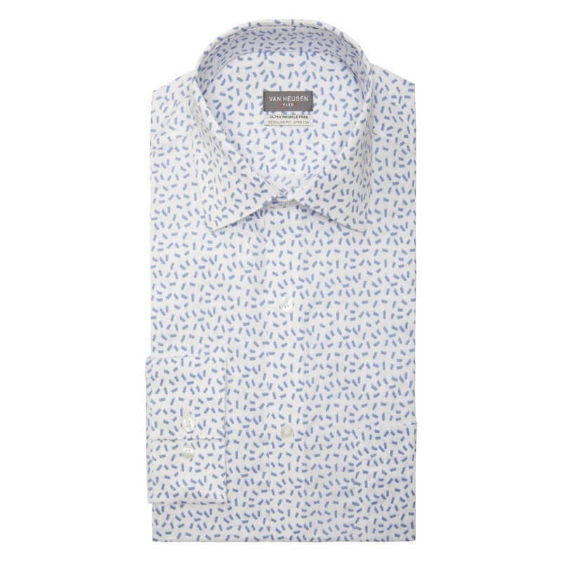 Van Heusen Men's Flex Regular Fit Dress Shirt Large 16 16.5 34 - 35 Blue White