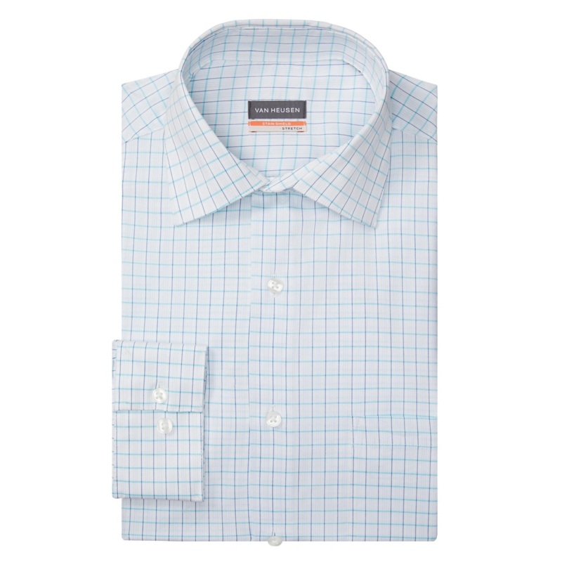 Van Heusen Men's Regular Fit Satin Spread Collar Dress Shirt Blue  Large 32 33