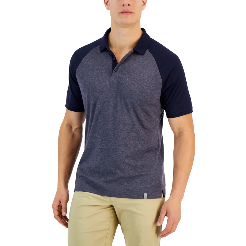 Alfani Men's AlfaTech Short Sleeve Polo Shirt Navy Blue Combo Large