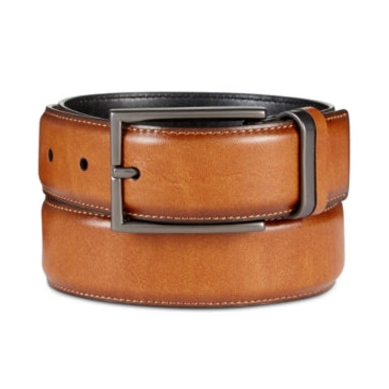 Alfani Men's Reversible Textured Feather Edge Belt Tan Size 34