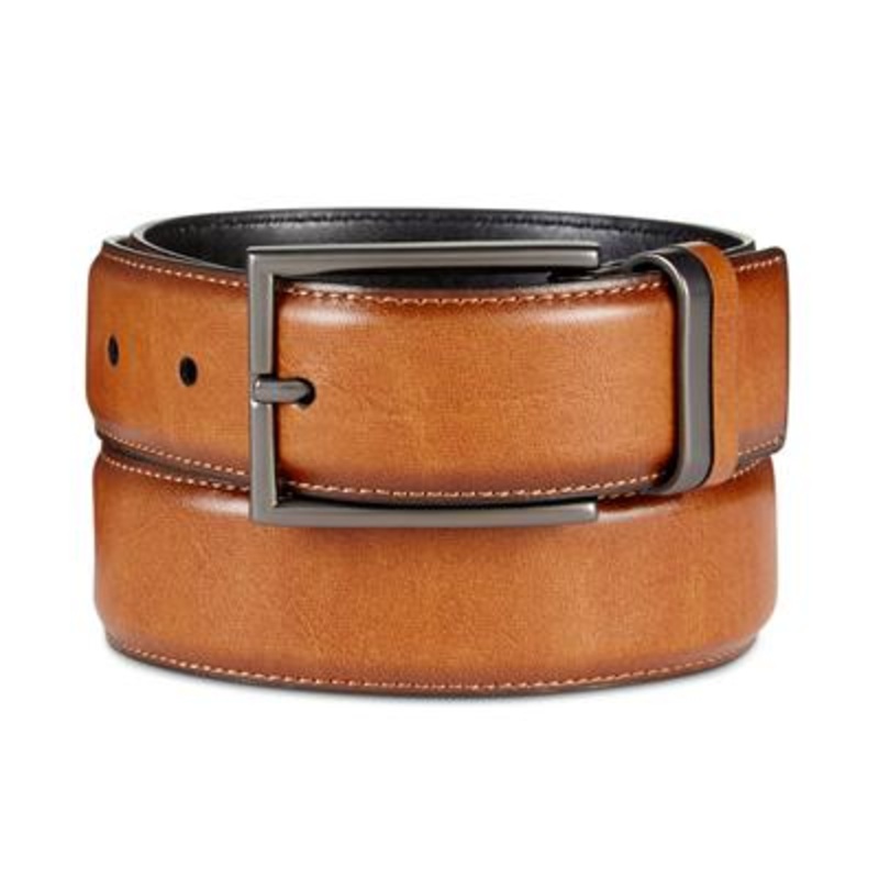 Alfani Men's Reversible Textured Feather Edge Belt Tan Size 42