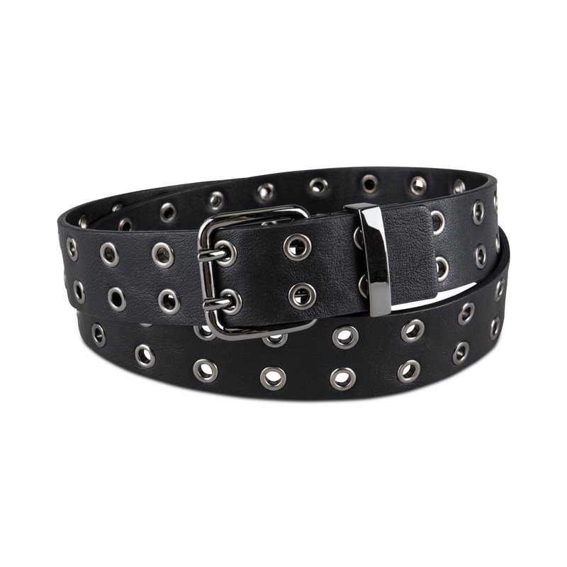 International Concepts Men's Double Prong Buckle Grommet Belt Black  Medium