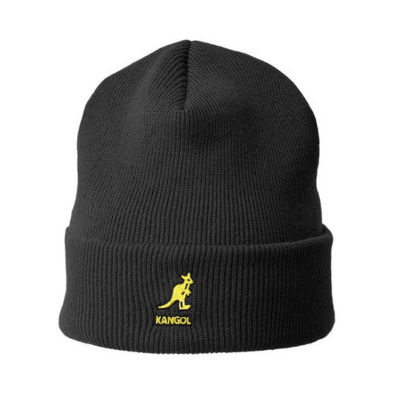 Kangol Men's Acrylic Cuff Beanie Hat Black Yellow