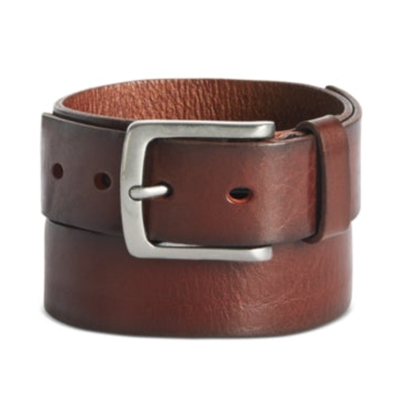 Perry Ellis Men's Grained Leather Belt in Brown Size 38R