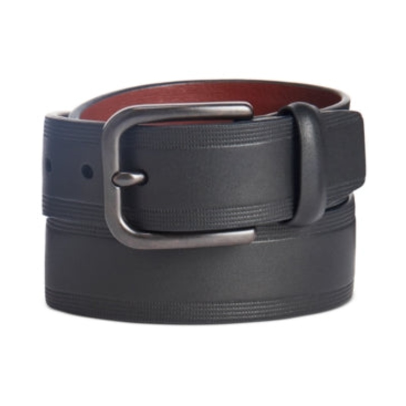 Perry Ellis Portfolio Men's Faux Leather Embossed Casual Belt Black 42