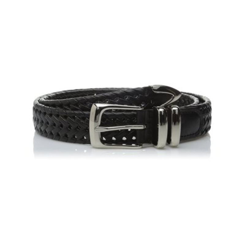 Perry Ellis Portfolio Men's Leather Big and Tall Braided Belt Black 48