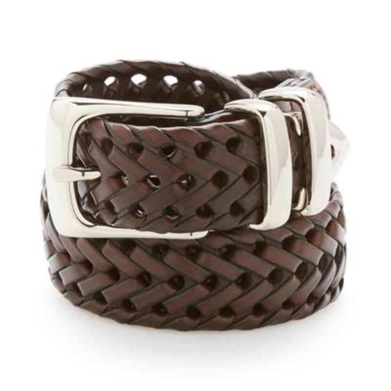 Perry Ellis Portfolio Men's Leather Braided Belt Brown 40