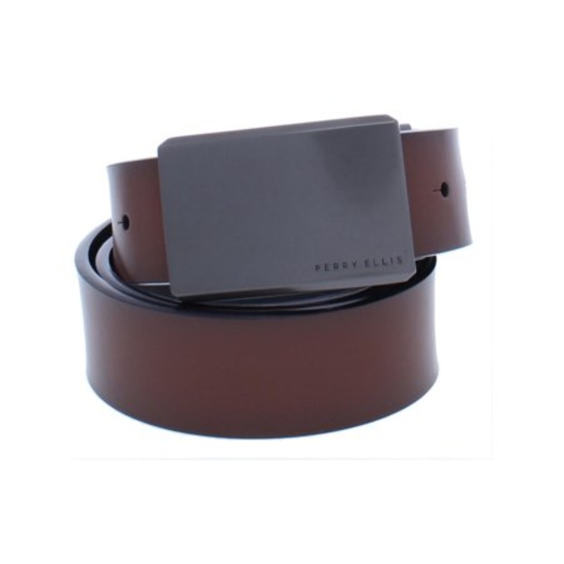 Perry Ellis Portfolio Men's Plaque Reversible Belt Tan 40
