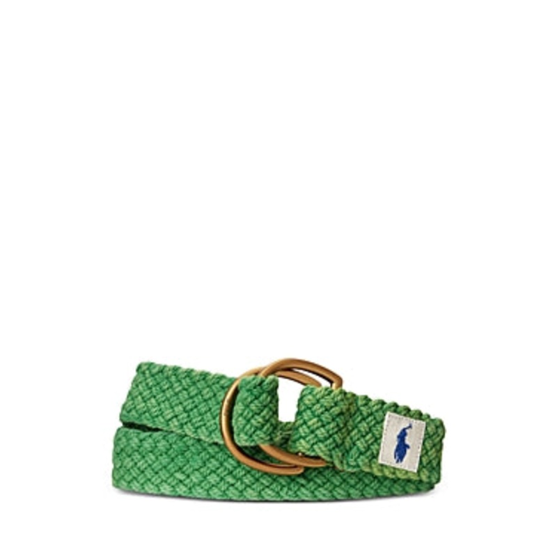 Polo Ralph Lauren Men's Leather Trim Cotton Belt Green Medium