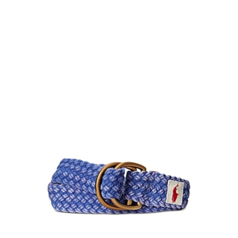 Polo Ralph Lauren Men's Leather Trim Cotton Belt Royal Blue Large