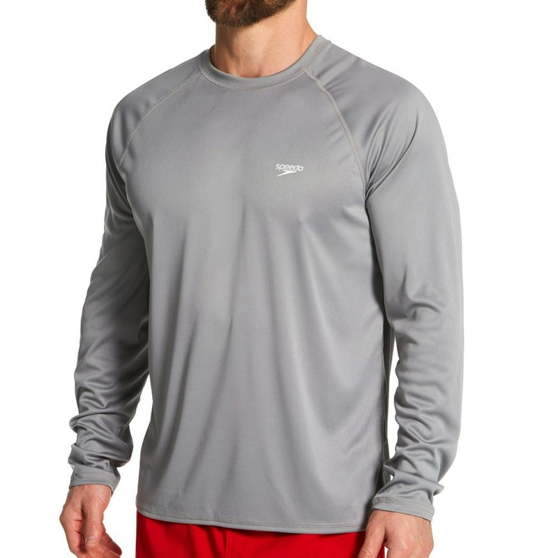 Speedo Men's Regular Fit Long Sleeve Swim Shirt Monument Grey Large