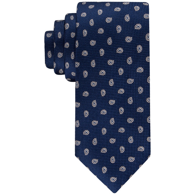 Tommy Hilfiger Men's Classic Paisley Pine Oxford Tie Beige Blue Necktie