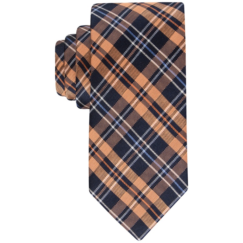 Tommy Hilfiger Men's Classic Plaid Tie Orange Blue Necktie