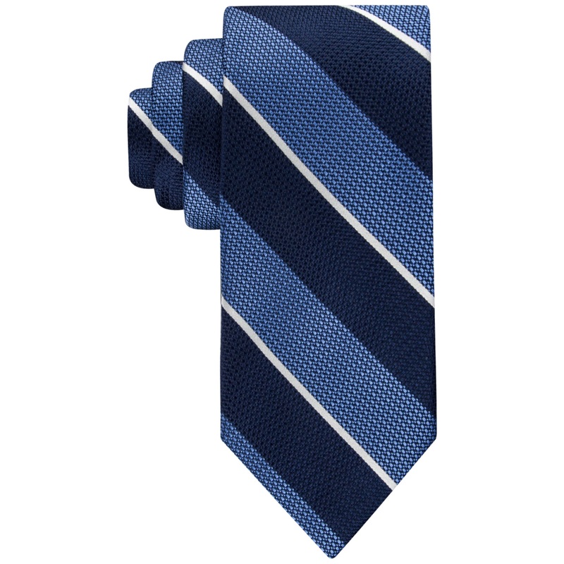 Tommy Hilfiger Men's Classic Textured Stripe Tie Navy Blue  Necktie