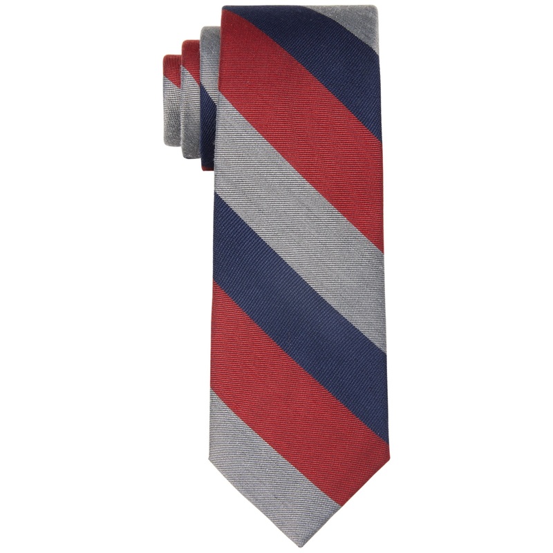 Tommy Hilfiger Men's Slim Stripe Tie Red Blue Grey Necktie