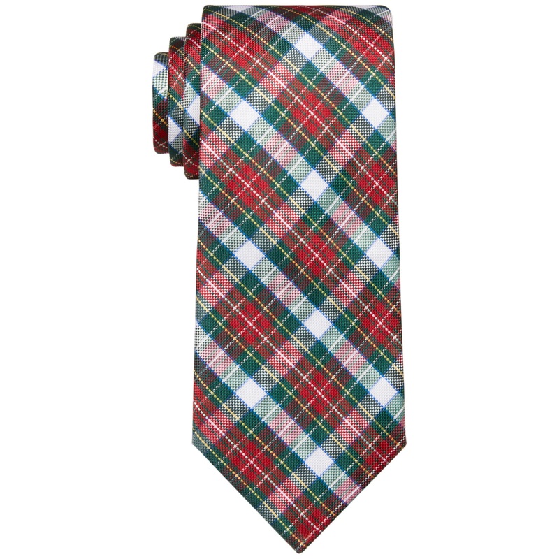 Tommy Hilfiger Men's Tartan Plaid Tie Red Green White Necktie